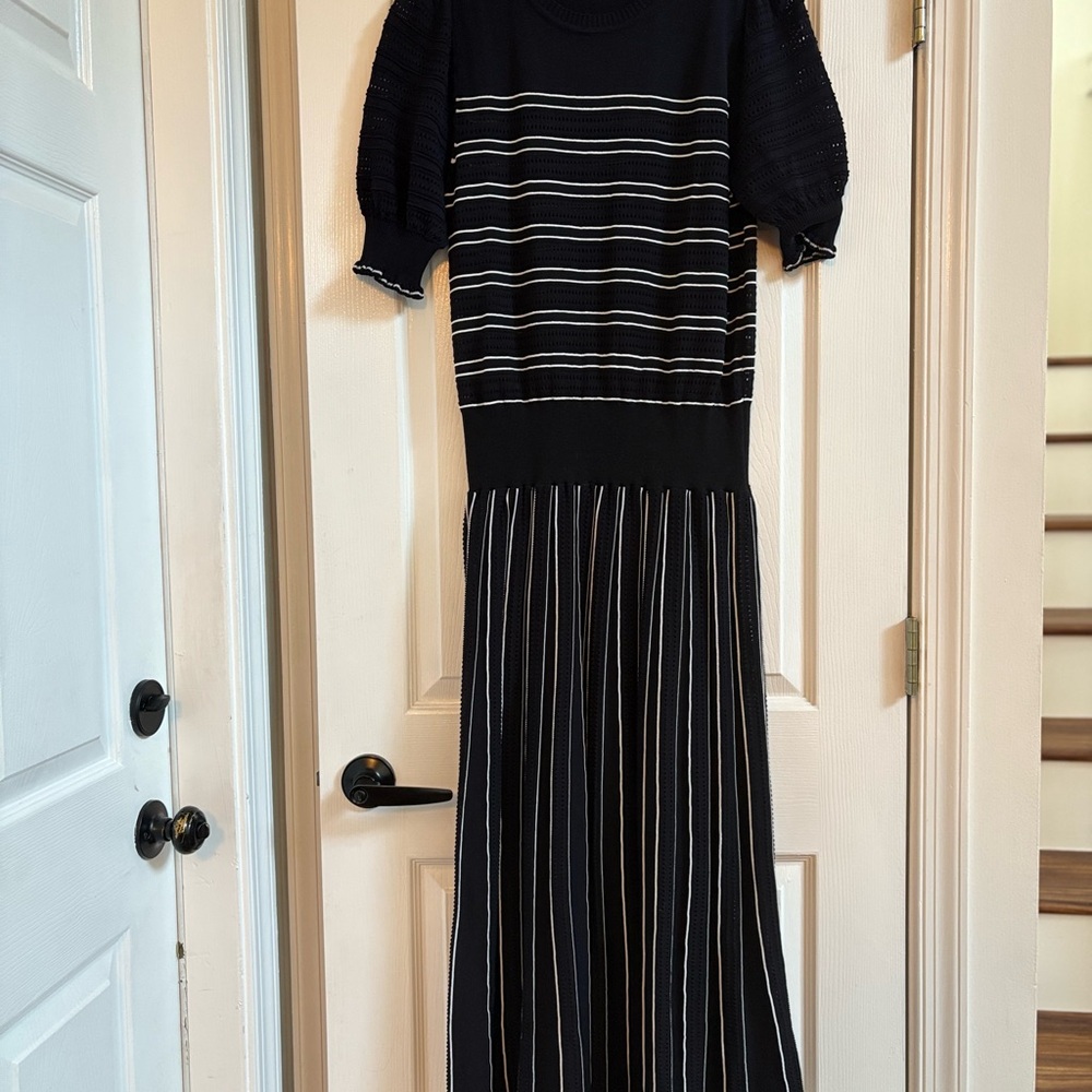 Me+Em Elegant Black and White Striped Dress